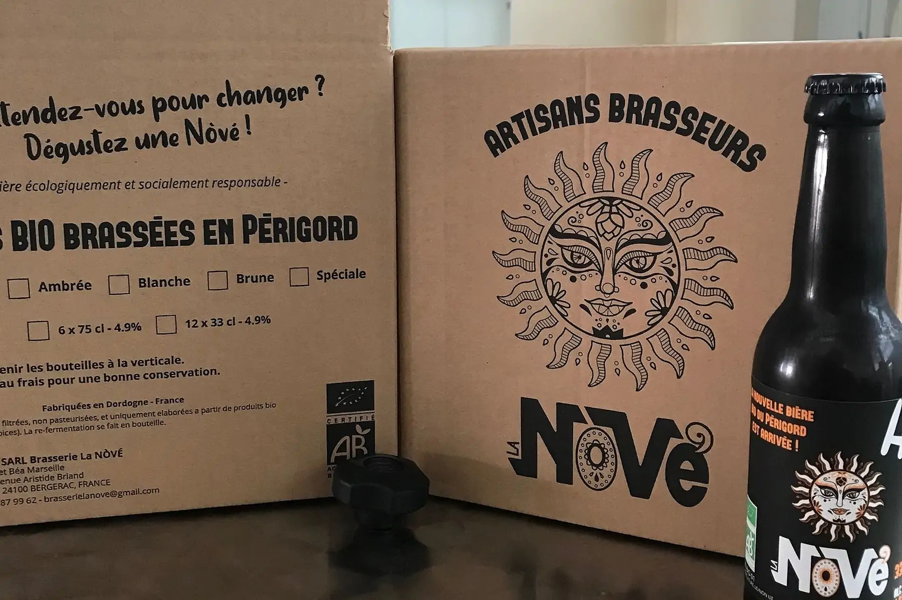 cartons de bières ambrée bio