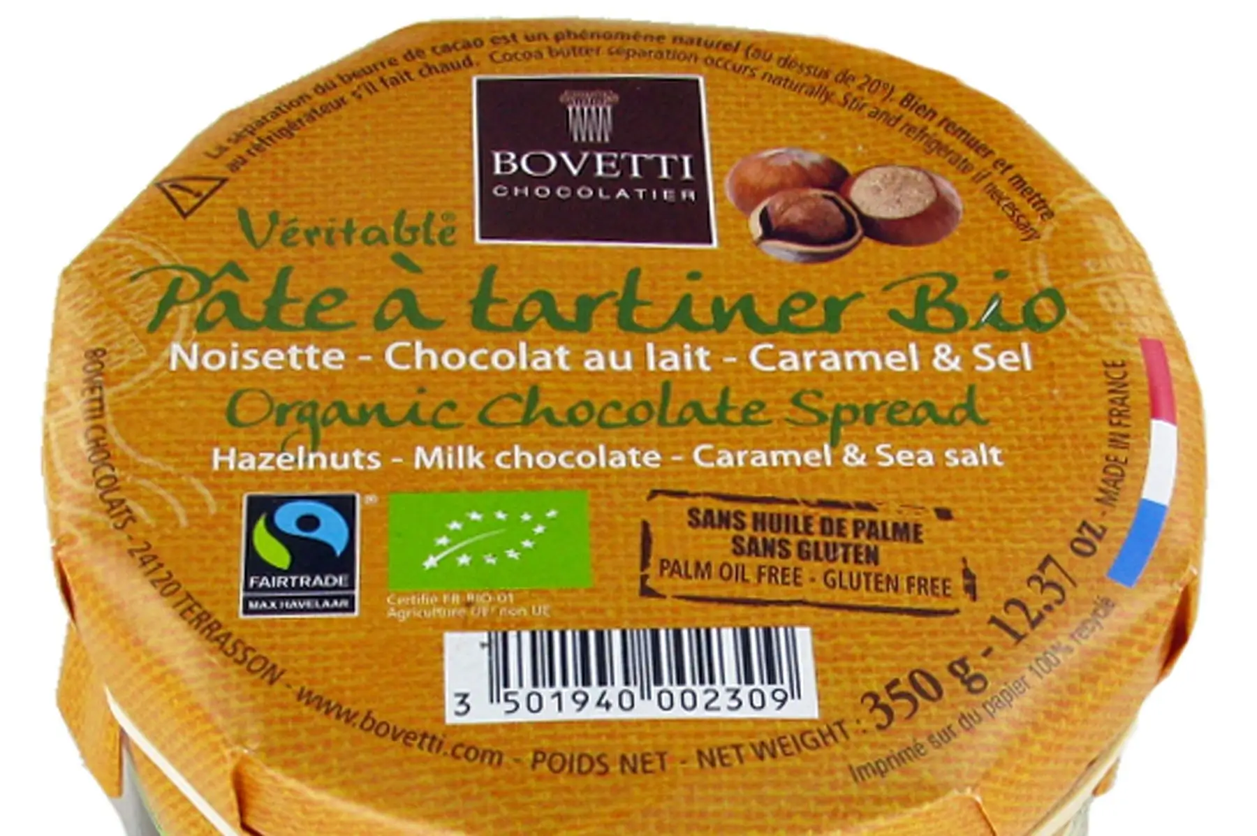 pate à tartiner chocolat lait caramle & sel bio origine st domingue 350g