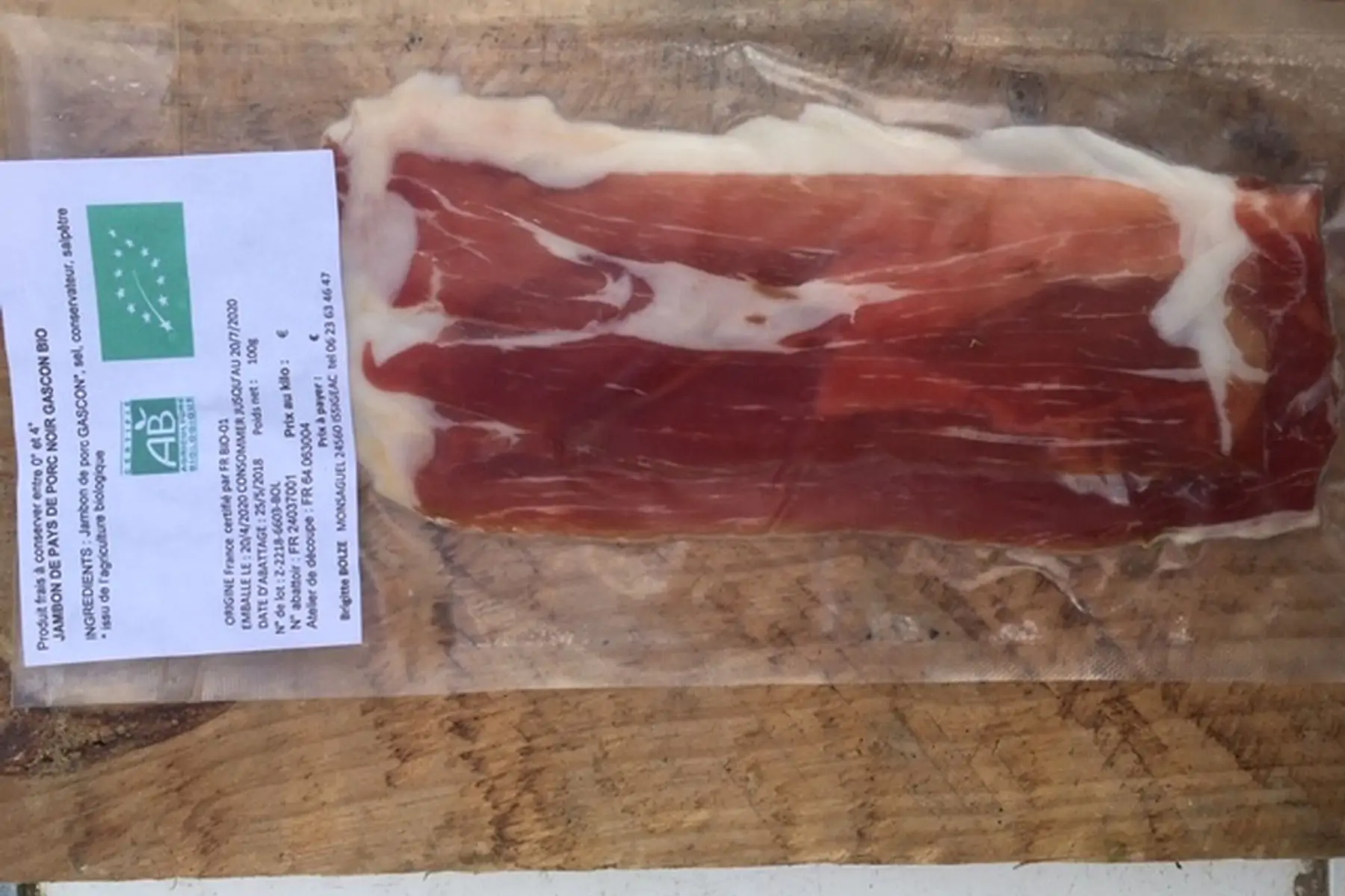 jambon de pays tranché sous vide de porc noir gascon bio