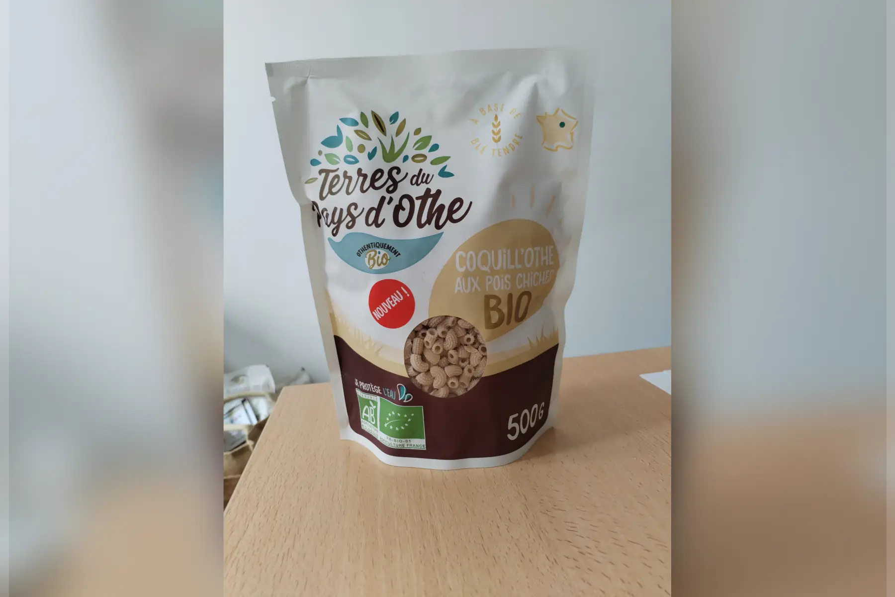 Pâtes Coquill'Othe 500g, 75% blé tendre T65 et 25% Pois chiche Bio
