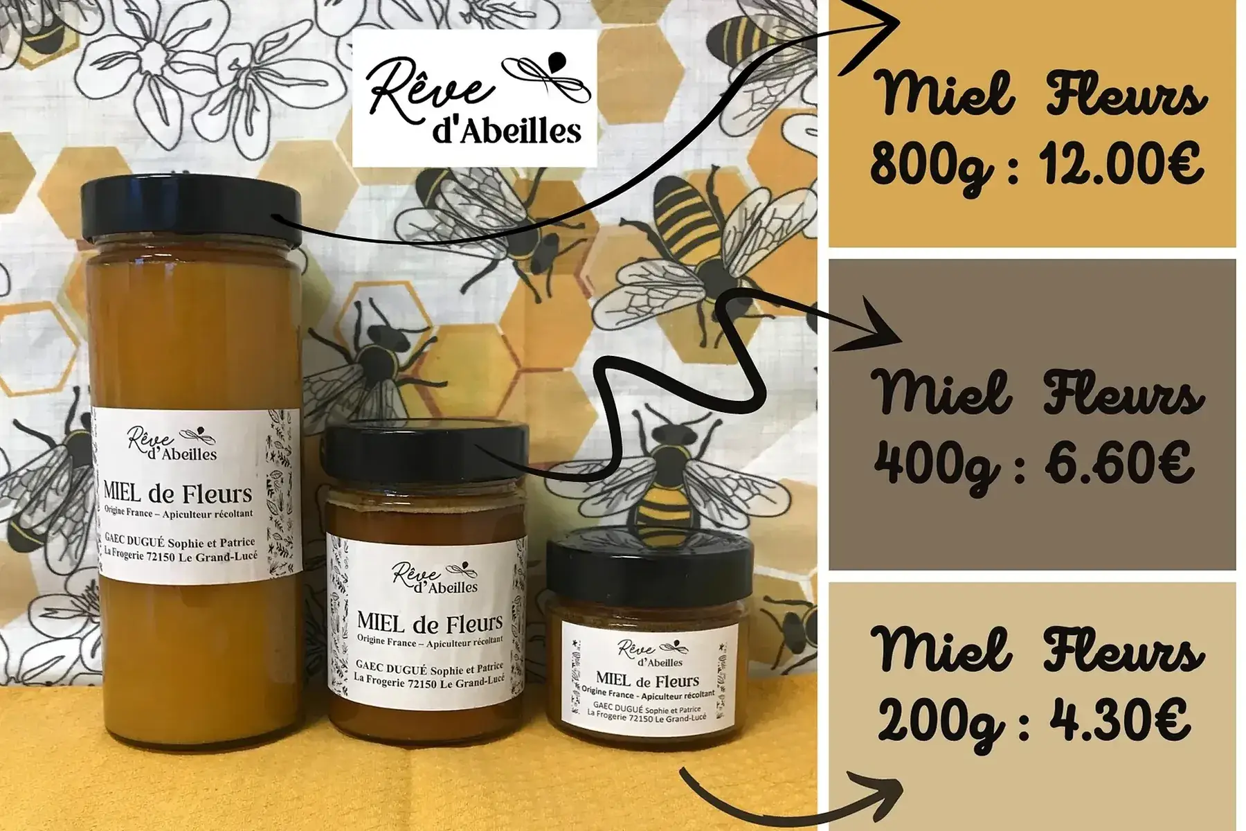 miel de fleurs 200g, 400g, ou 800g