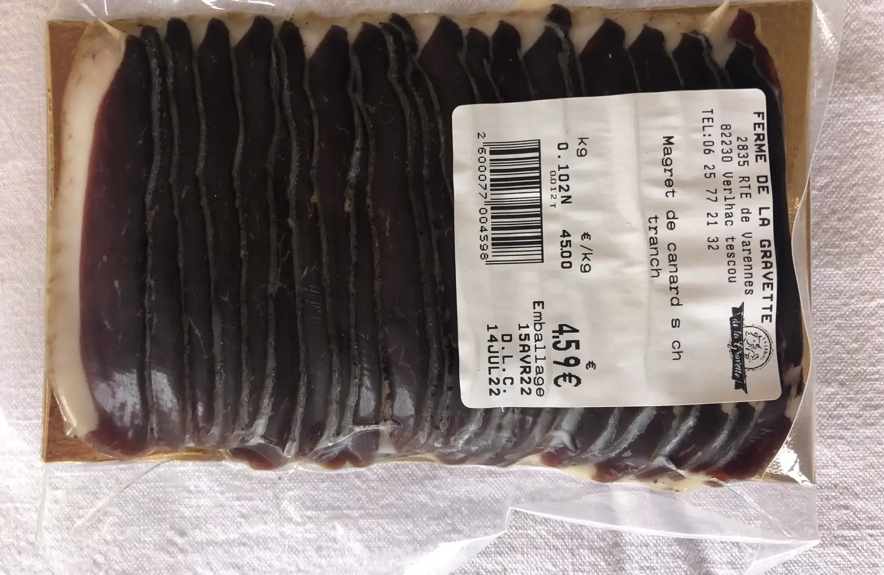 magret de canard séché tranché