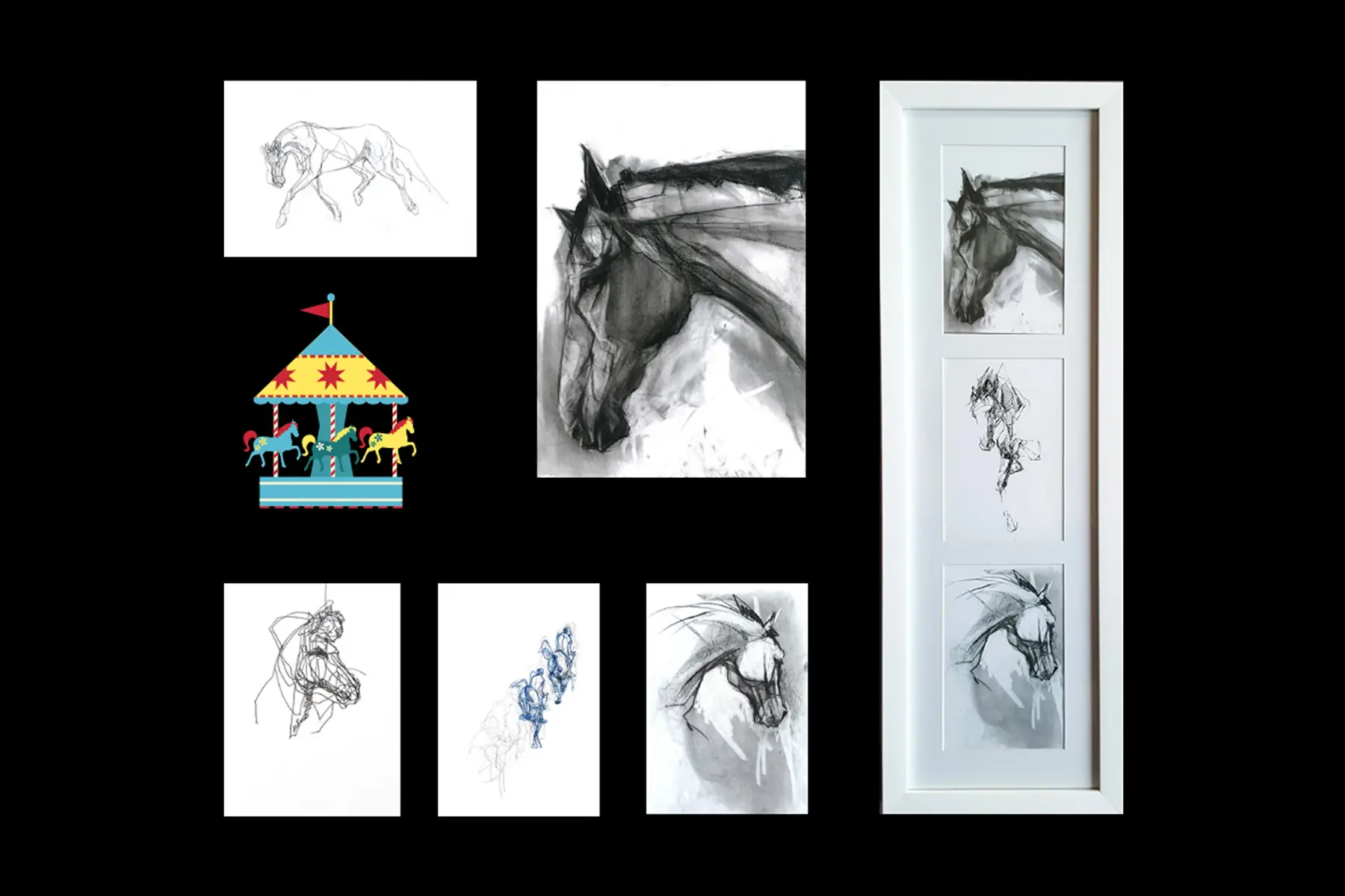 lot de 5 cartes et enveloppes pour les amoureux de chevaux et de dessin