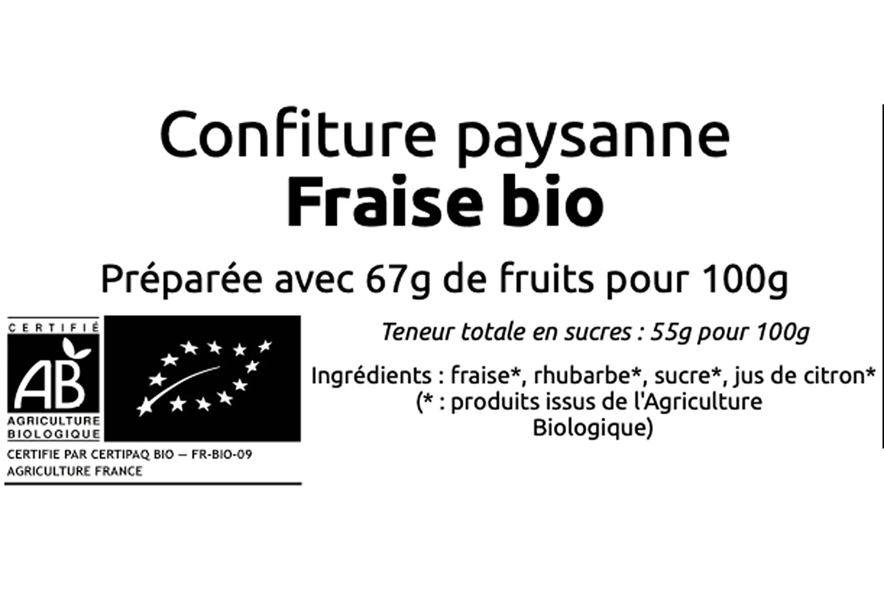 Confiture paysanne de fraise bio (pot de 220g)