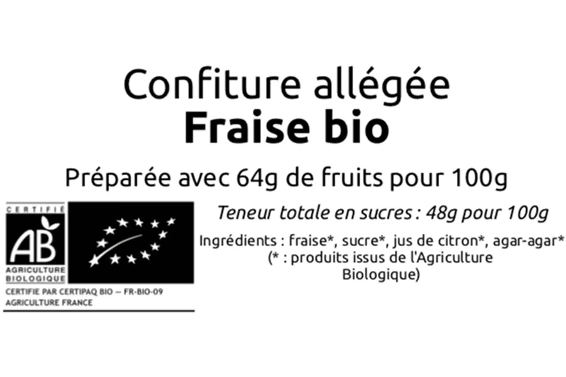 Confiture allégée de fraise bio (pot de 220g)