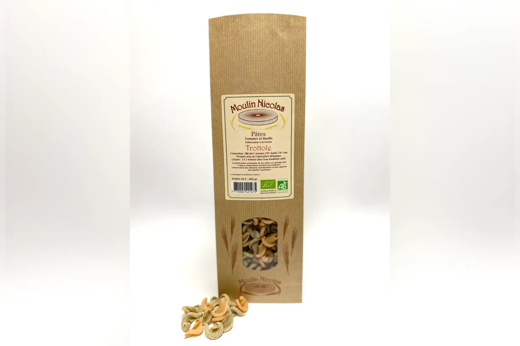 pâtes semi-complètes trottole tomate basilic