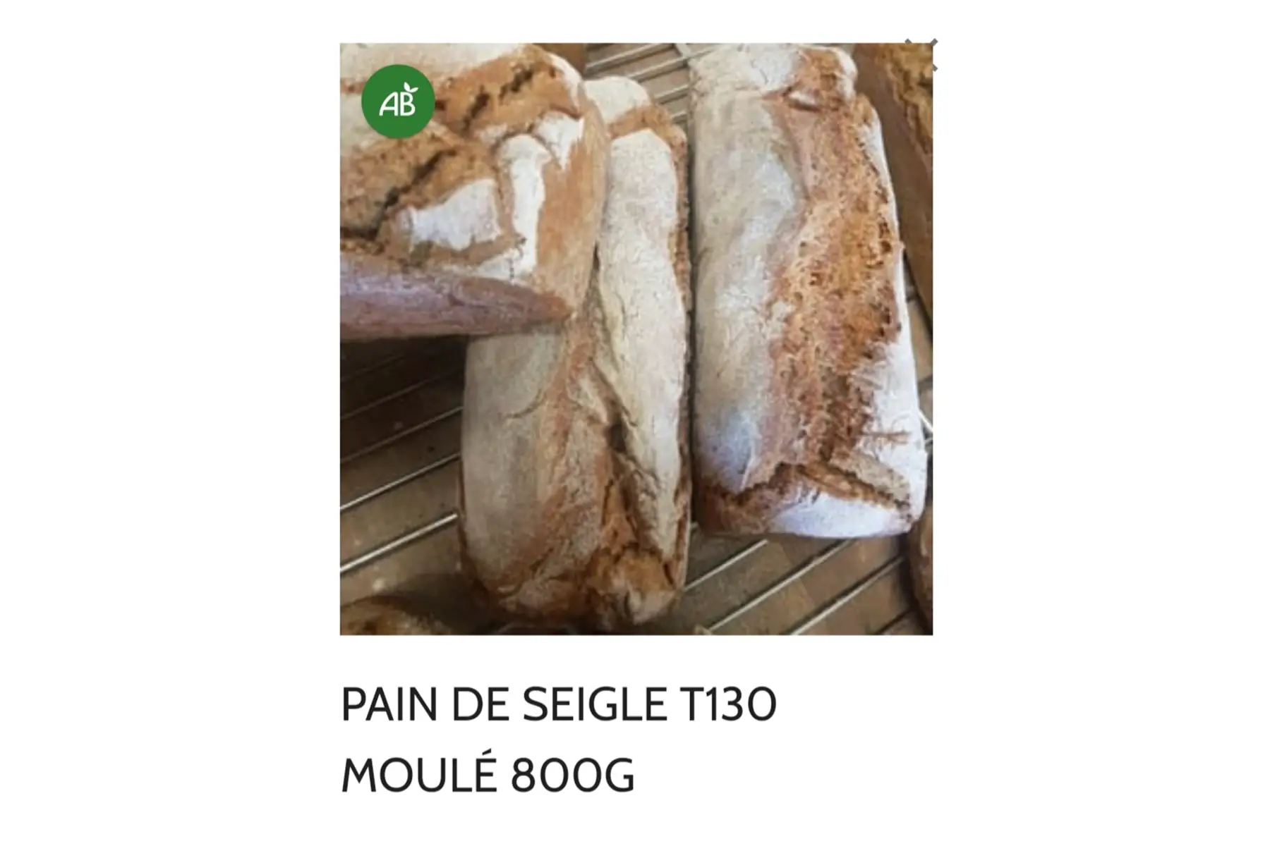 Pain de seigle 70%, 800g moulé