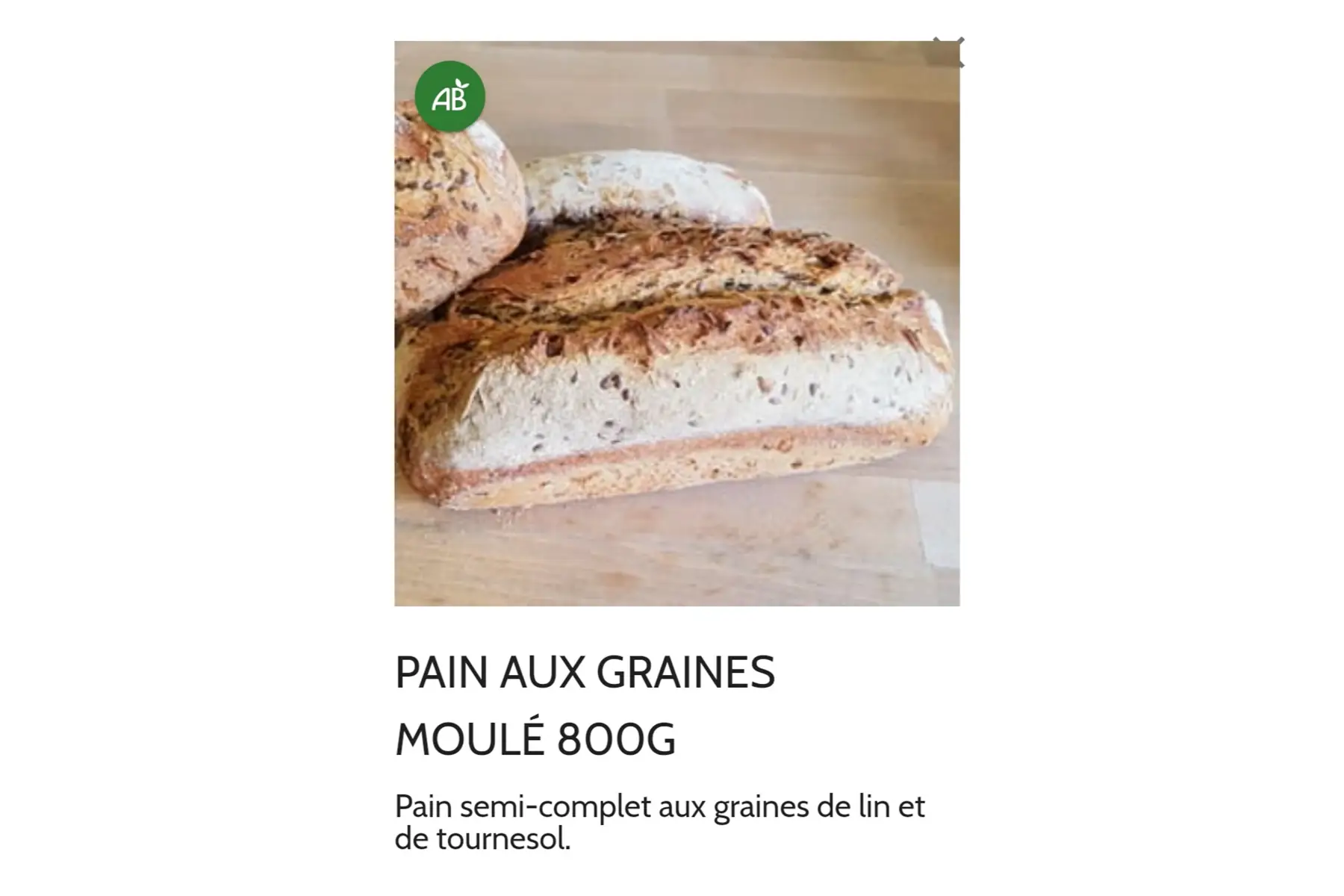 Pain aux graines 800g moulé blé semi-complet