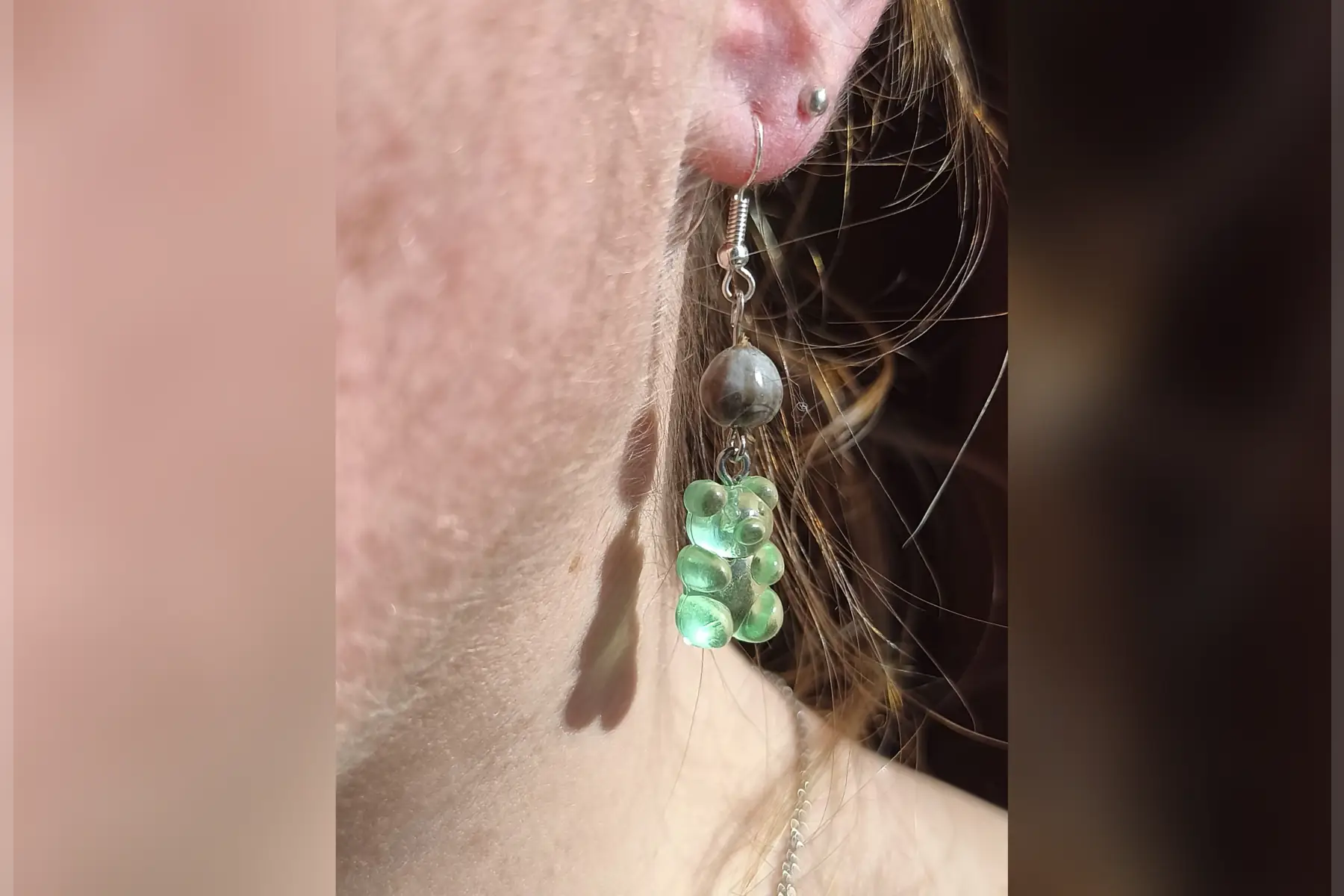 Boucles d’oreilles bonbon ourson vert transparent