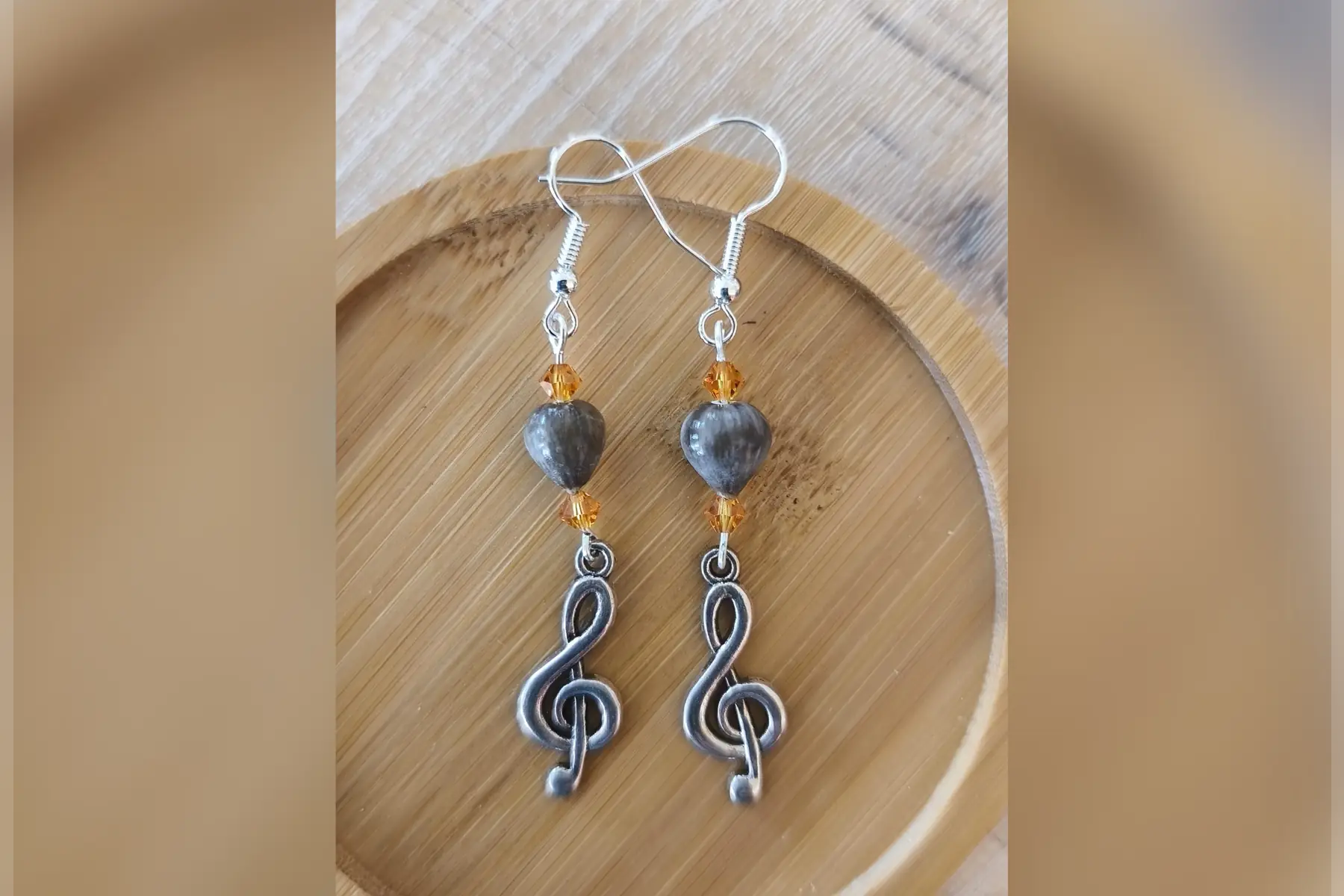 Boucles d’oreilles clef de sol argent orange