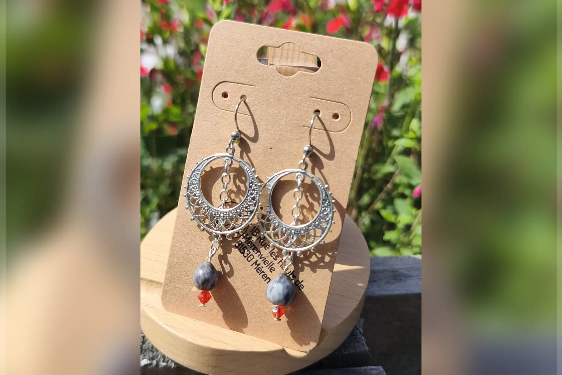Boucles d'oreilles rond perle pendante orange