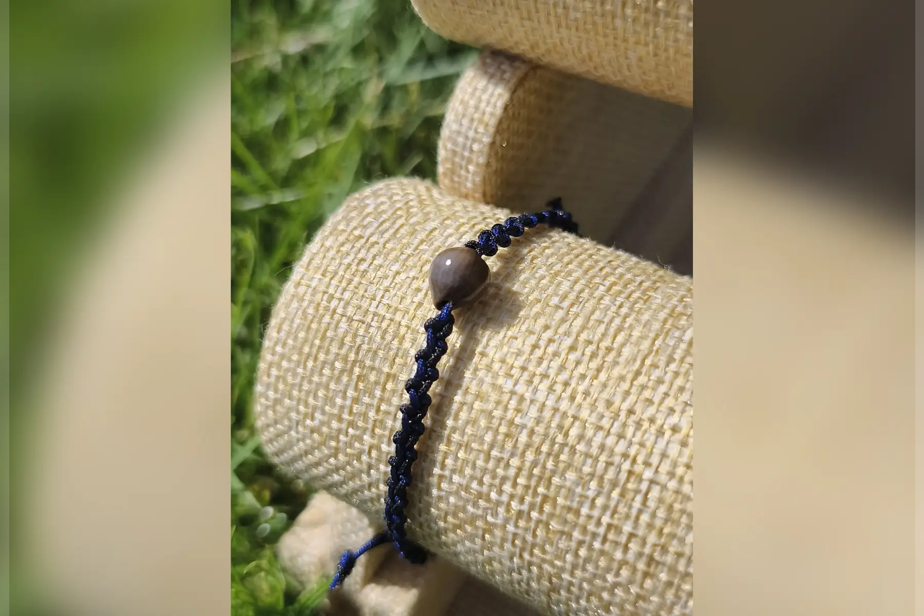 Bracelet macramé 2 fils bleu noir